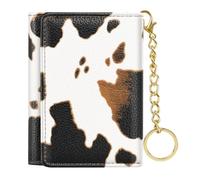Simikol Trifold Womens Wallet Small Slim RFID Blocking Card Wallet Cute Credit Card Holder Leather Mini Purse with Long Cash Pocket and Keychain, Cow Print, Casual