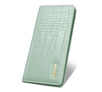 Simikol Wallet Women Bifold Faux Crocodile Leather Minimalist Slim Thin Long Wallets RFID Blocking Credit Cards Holder Purse with Back Zipper Coin Pocket for Women and Men, Green, Thin, Casual