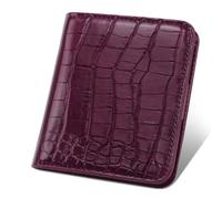 Simikol Wallet Women Small Bifold Credit Card Holder Rfid Blocking Luxury Crocodile Faux Leather Wallets Ladies Mini Purse with Zipper Coin Pocket, Plum