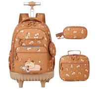 Similove Rolling Backpack for Girls Boys with Lunch Bag and Pencil Pouch, Brown, M, 3pcs Backpack Set