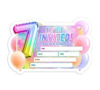 Simimi art 7th Birthday invitation for girls -30 pack, Girl First Birthday Party Invitation Cards with Envelopes, Girl Balloon Theme Birthday Party Decoration