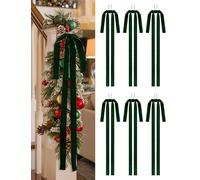 SIMISI RIBBON Dark Green Long Velvet Bows Ornaments for Christmas Tree, Wreath, Garland, Swag, Staircase, Fireplace, Door (15 * 24 inch, 6 Pieces)