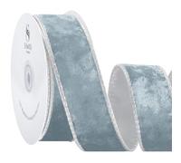 SIMISI RIBBON Dusty Blue Crushed Velvet Ribbon Wired for Christmas Tree Decorations, Outdoor Ornaments, Garland and Wreath Decor (1.5 Inch, 10 Yards)