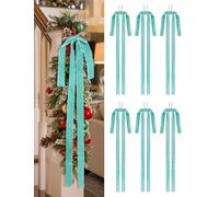 SIMISI RIBBON Light Blue Long Velvet Bows Ornaments for Christmas Tree, Wreath, Garland, Swag, Staircase, Fireplace, Door (15 * 24 inch, 6 Pieces)