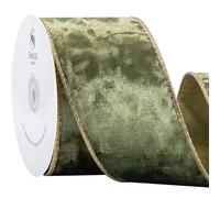 SIMISI RIBBON Olive Green Crushed Velvet Ribbon Wired for Christmas Tree Decorations, Outdoor Ornaments, Garland and Wreath Decor (2.5 Inch, 10 Yards)