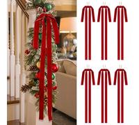 SIMISI RIBBON Red Long Velvet Bows Ornaments for Christmas Tree, Wreath, Garland, Swag, Staircase, Fireplace, Door (15 * 24 inch, 6 Pieces)
