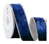 SIMISI RIBBON Royal Blue Crushed Velvet Ribbon Wired for Christmas Tree Decorations, Outdoor Ornaments, Garland and Wreath Decor (1.5 Inch, 10 Yards)