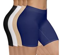 SIMIYA 4 Pack Womens Boxer Shorts Seamless Slip Shorts Stretchy Anti Chafing Underwear for Under Dresses(Black+white+nude+blue,XL)