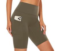 SIMIYA Cycling Shorts Women High Waist Tummy Control Short Leggings with Pockets Soft Comfort Pants Stretch Tights for Running Gym Yoga(Army Green,S)