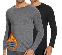 SIMIYA Mens Long Sleeve Thermal Tops Crew Neck Thermal Underwear Winter Warm Base Layer Thermals T-Shirt Vest(Black+Dark Grey,L)