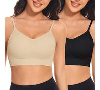 SIMIYA Sports Bra for Women Super Comfort Bras Adjustable Strap Bralette Removable Pads Sleep Bras for Girls in Yoga Leisure Stretch Crop Tops Vest(XXL, Black+Beige)
