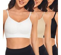 SIMIYA Sports Bra for Women Super Comfort Bras Adjustable Strap Bralette Removable Pads Sleep Bras for Girls in Yoga Leisure Stretch Crop Tops Vest(XL, Black+Nude+White)