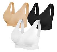 SIMIYA Super Comfort Bra, Womens Sports Bras Removable Pads Plus Size Sleep Bras for Girls in Yoga Bralette Leisure Stretch Crop Tops Vest (M, Black+White+Beige)