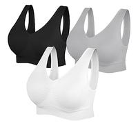 SIMIYA Super Comfort Bra, Womens Sports Bras Removable Pads Plus Size Sleep Bras for Girls in Yoga Bralette Leisure Stretch Crop Tops Vest (L, 3 Pack Black+White+Grey)