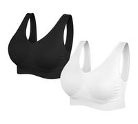 SIMIYA Super Comfort Bra, Womens Sports Bras Removable Pads Plus Size Sleep Bras for Girls in Yoga Bralette Leisure Stretch Crop Tops Vest (4XL, 2 Pack Black+White)