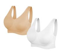 SIMIYA Super Comfort Bra, Womens Sports Bras Removable Pads Plus Size Sleep Bras for Girls in Yoga Bralette Leisure Stretch Crop Tops Vest (XXL, 2 Pack White+Beige)