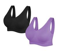 SIMIYA Super Comfort Bra, Womens Sports Bras Removable Pads Plus Size Sleep Bras for Girls in Yoga Bralette Leisure Stretch Crop Tops Vest (L, 2 Pack Black+Purple)