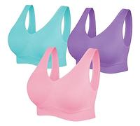 SIMIYA Super Comfort Bra, Womens Sports Bras Removable Pads Plus Size Sleep Bras for Girls in Yoga Bralette Leisure Stretch Crop Tops Vest (M, 3 Pack Pink+Blue+Purple)