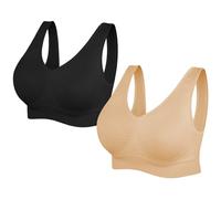 SIMIYA Super Comfort Bra, Womens Sports Bras Removable Pads Plus Size Sleep Bras for Girls in Yoga Bralette Leisure Stretch Crop Tops Vest (XL, 2 Pack Black+Beige)