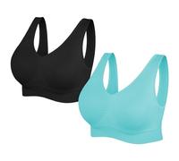 SIMIYA Super Comfort Bra, Womens Sports Bras Removable Pads Plus Size Sleep Bras for Girls in Yoga Bralette Leisure Stretch Crop Tops Vest (3XL, 2 Pack Black+Blue)