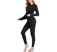 SIMIYA Women Thermal Underwear Set Base Layer Long Sleeve Top Ultra Soft Long Johns Fleece Lined Thermals Leggings for Winter Workout(1pc Black,S)