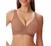 SIMIYA Womens Seamless Jelly Bra, Wireless Push Up Support Bra Coffee