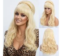 SIMKAYLEE Bouffant Beehive Blonde Wig for Women Blond Vintage Wig with Bangs Fringe Classical Blonde 60s Wigs Wavy Curly Long Blond Wigs Fancy Dress 80s 70s Halloween Costume Party Cosplay (24 inch)