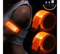 Simket LED Armbands Rechargeable 2 Pack - High-Vis Reflective Running Lights, IPX4 Waterproof & 10-12H Runtime, Adjustable Arm Bands for Night Running, Cycling, Walking, Dog Walking, Men Women Kids