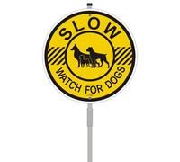 SImkha Slow Dog Watch Sign 10" x 10" with 28" Pole, Aluminum, Modern Animal Theme, Pole Mount, Easy Install, Keeps Unwanted Visitors Off