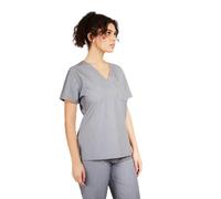 simki. Nova One Pocket Ladies Scrub Top, V-Neck for Professional Look, Four-Way Stretch for Easy Movement, Moisture Wicking, Anti-Wrinkle, Advanced Performance Fabric, Colour Charcoal Size L