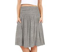 Simlu Skirts for Women Regular and Plus Size Skirt with Pockets Below The Knee Length Ruched Flowy Midi Skirt, Heather Grey, 4XL