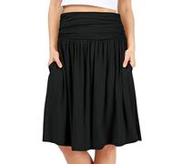 Simlu Skirts for Women Regular and Plus Size Skirt with Pockets Below The Knee Length Ruched Flowy Midi Skirt, Black, 3XL