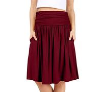 Simlu Skirts for Women Regular and Plus Size Skirt with Pockets Below The Knee Length Ruched Flowy Midi Skirt, Burgundy, L