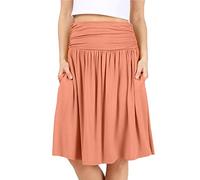 Simlu Skirts for Women Regular and Plus Size Skirt with Pockets Below The Knee Length Ruched Flowy Midi Skirt, Peach, 3XL