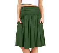 Simlu Skirts for Women Regular and Plus Size Skirt with Pockets Below The Knee Length Ruched Flowy Midi Skirt, Olive Green, M