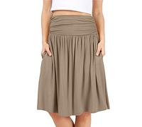 Simlu Skirts for Women Regular and Plus Size Skirt with Pockets Below The Knee Length Ruched Flowy Midi Skirt, Taupe, XS