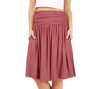 Simlu Women's Regular and Plus Size Skirt with Pockets Below The Knee Length Ruched Flowy Skirt Midi Skirt for Women, M