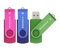 SIMMAX 3 Pack 32GB Memory Stick USB 2.0 Flash Drives Swivel Thumb Drive Pen Drive (32GB Pink Blue Green)