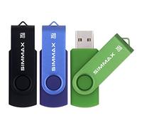 SIMMAX USB Flash Drives 3 Pack 16GB Memory Stick Swivel Design USB 2.0 Flash Drive Thumb Drive Zip Drives (16GB Black Blue Green)