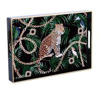 Simmer Stone Decorative Tray, Marbling Plastic With Handles, Rectangular Vanity And Serving For Bathroom, Kitchen, Ottoman And Coffee Table, 15.6” x 10.2” (Chain Leopard)