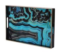 Simmer Stone Decorative Tray, Marbling Plastic With Handles, Rectangular Vanity And Serving For Bathroom, Kitchen, Ottoman And Coffee Table, 15.6” x 10.2” (Agate green)