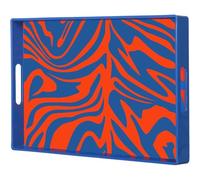 Simmer Stone Decorative Tray, Marbling Plastic With Handles, Rectangular Vanity And Serving For Bathroom, Kitchen, Ottoman And Coffee Table, 15.6” x 10.2” (Blue orange ripple)