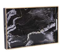 Simmer Stone Decorative Tray, Marbling Plastic With Handles, Rectangular Vanity And Serving For Bathroom, Kitchen, Ottoman And Coffee Table, 15.6” x 10.2” (Marbling Black)