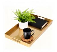 Simmer Stone Decorative Tray, Rectangle Plastic with Handles, Modern Vanity and Serving for Ottoman, Coffee table, Kitchen and Bathroom, 15.6" x 10.2" x 1.5" (golden)