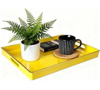 Simmer Stone Decorative Tray, Rectangle Plastic with Handles, Modern Vanity and Serving for Ottoman, Coffee table, Kitchen and Bathroom, 15.6" x 10.2" x 1.5" (lemon-yellow)