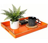 Simmer Stone Decorative Tray, Rectangle Plastic with Handles, Modern Vanity and Serving for Ottoman, Coffee table, Kitchen and Bathroom, 15.6" x 10.2" x 1.5" (Orange)