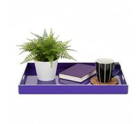 Simmer Stone Decorative Tray, Rectangle Plastic with Handles, Modern Vanity and Serving for Ottoman, Coffee table, Kitchen and Bathroom, 15.6" x 10.2" x 1.5" (White border purple)