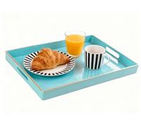 Simmer Stone Decorative Tray, Rectangular Plastic Tray with Handles, Modern Vanity Tray and Serving Tray for Bathroom, Kitchen, Ottoman and Coffee table,15.6” x 10.2”, Blue