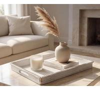 Simmer Stone Hand-painted 15.7 x 11.8 Inch Decorative Serving Tray, Plastic Rectangular White Washed Farmhouse for Coffee Table, Ottoman, Living Room, Storage, Kitchen, Bathroom Coutertop Decor