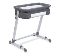 Simmons Kids By The Bed City Sleeper Bassinet - Adjustable Height Portable Crib with Wheels & Airflow Mesh, Grey Tweed